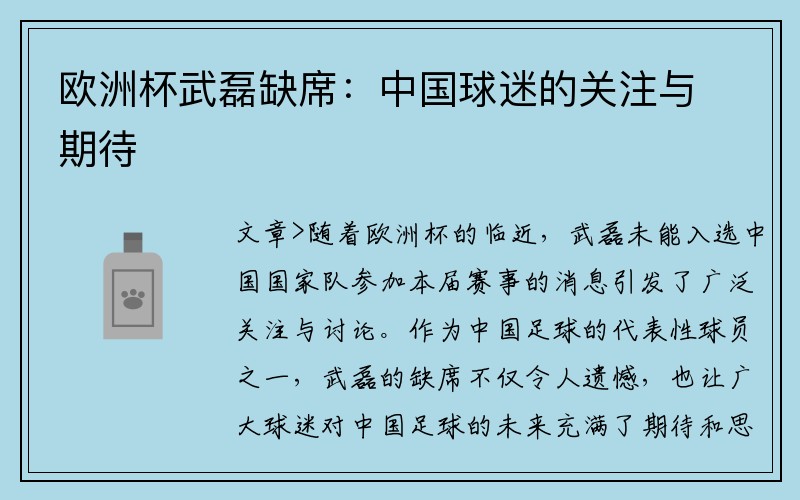 欧洲杯武磊缺席：中国球迷的关注与期待